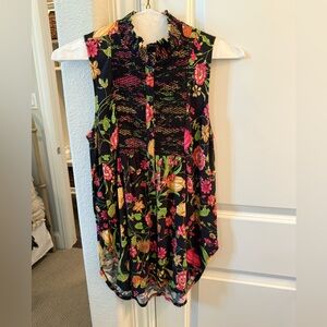 Anthropologie Black Floral Sleeveless Blouse